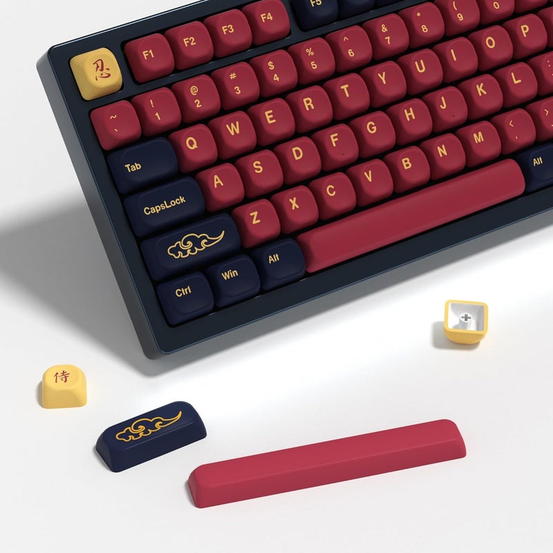 YMKPVR KBDiy Red Samurai Keycaps 60 Percent KOA Profile,Five Sides Dye-Sublimation PBT Retro Custom Keyboard Keycap,131 Keys Cap Set for Cherry Gateron MX Switches Mechanical Keyboards - Image 1